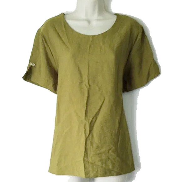 Niche Nilgun Derman Short Sleeve Woven Blouse L Olive Green 50OFF3 - Picture 1 of 6